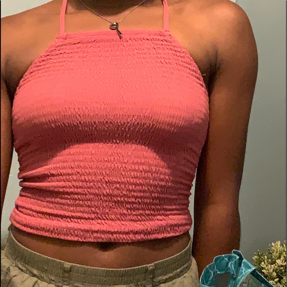 mauve halter ribbed top